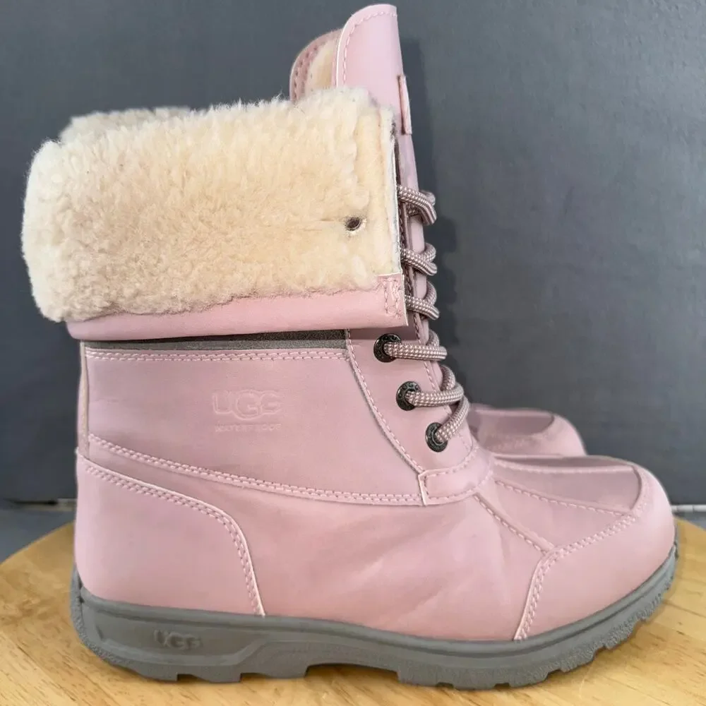 Ugg Kids' Butte II CWR Waterproof Winter Boots Pink Leather Size 4 US